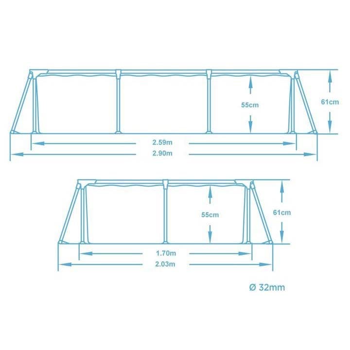 Basen ogrodowy stelażowy 259x170x61 cm zestaw 15w1 Bestway 56403N